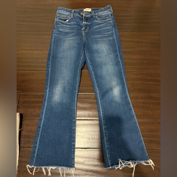 L'AGENCE Denim - L'AGENCE Blue Flare Raw Hem Crop Jeans 24